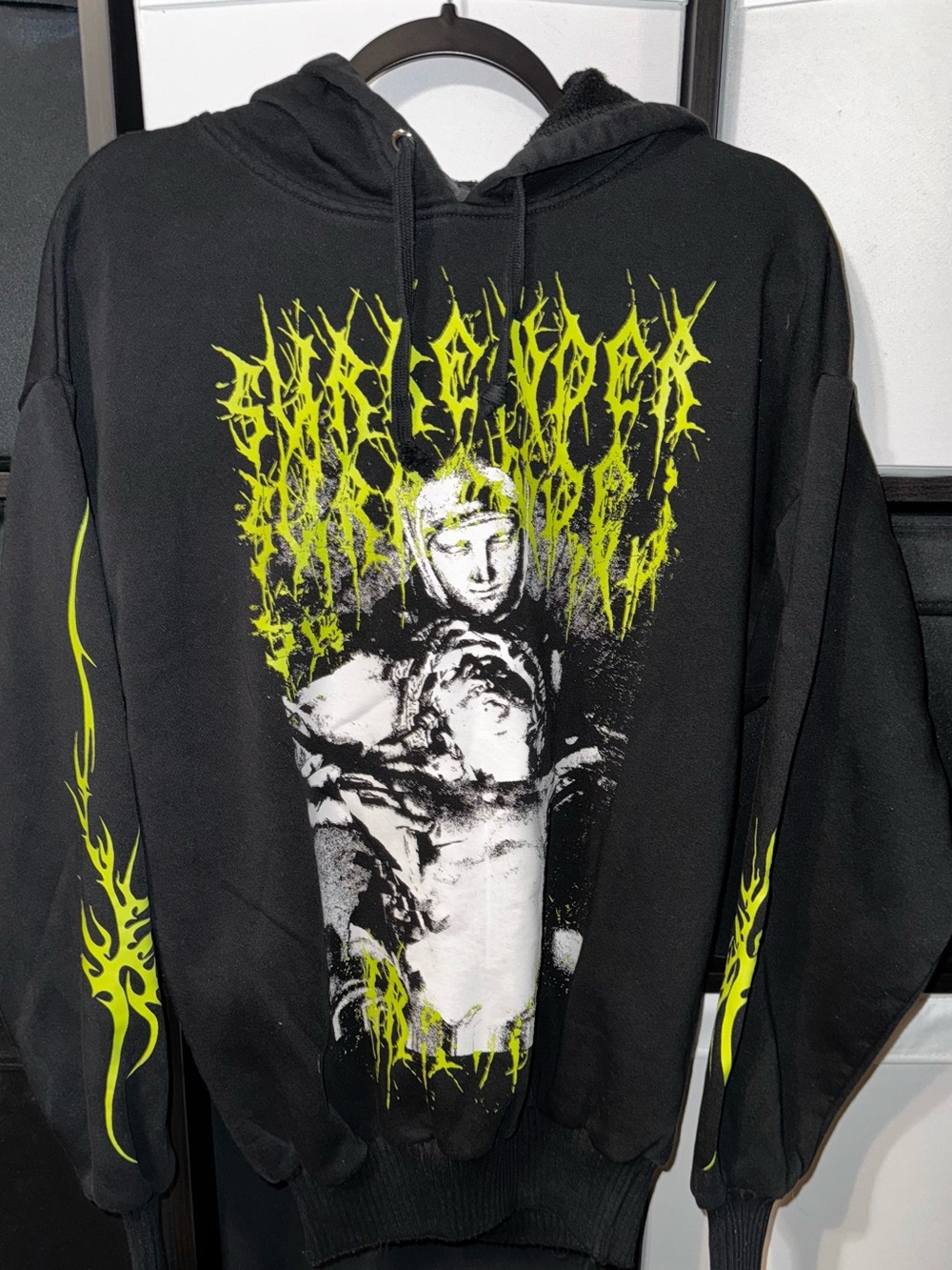 Widow dolls kill hoodie black and green distressed oversized XS nwot